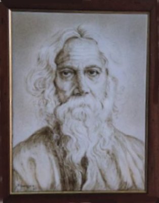 Albisola ceramics Art - Portrait of the poet R. Tagore
on plate in majolica painted handmade 